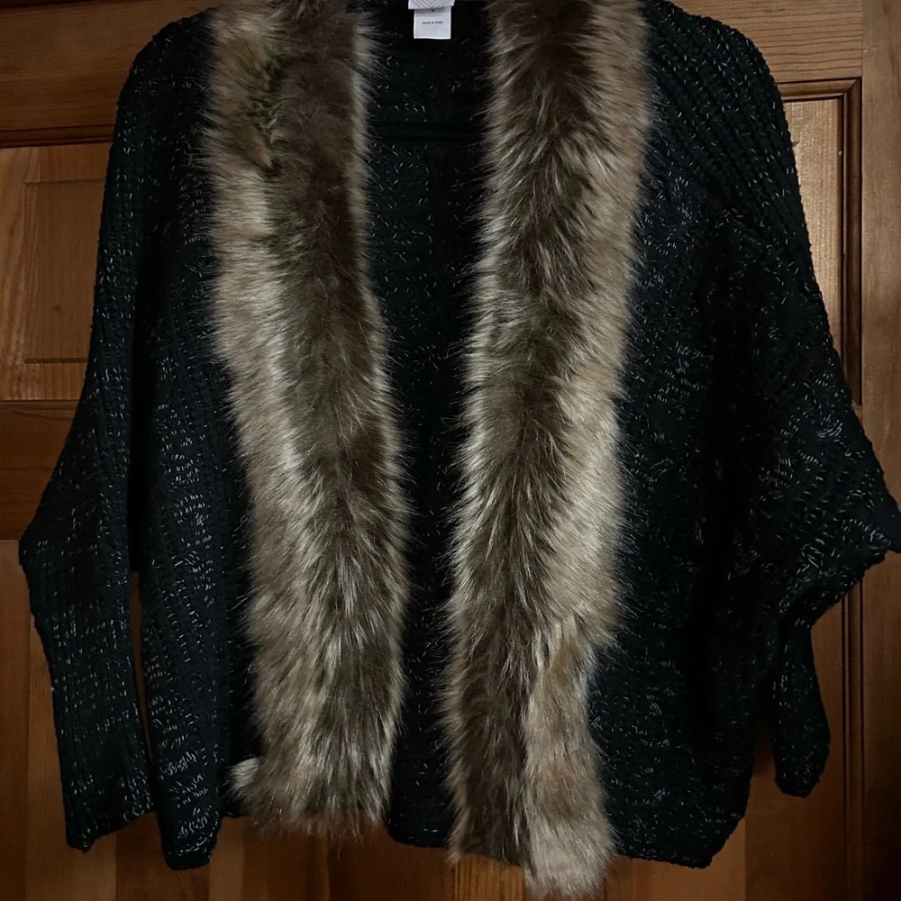 NORTHERN ANGEL FOR ANTHROPOLOGIE FAUX FUR CABLE KNIT CARDIGAN - Picture 4 of 8